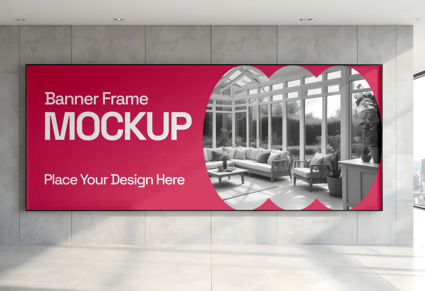 mockup of a banner frame in a public area psd