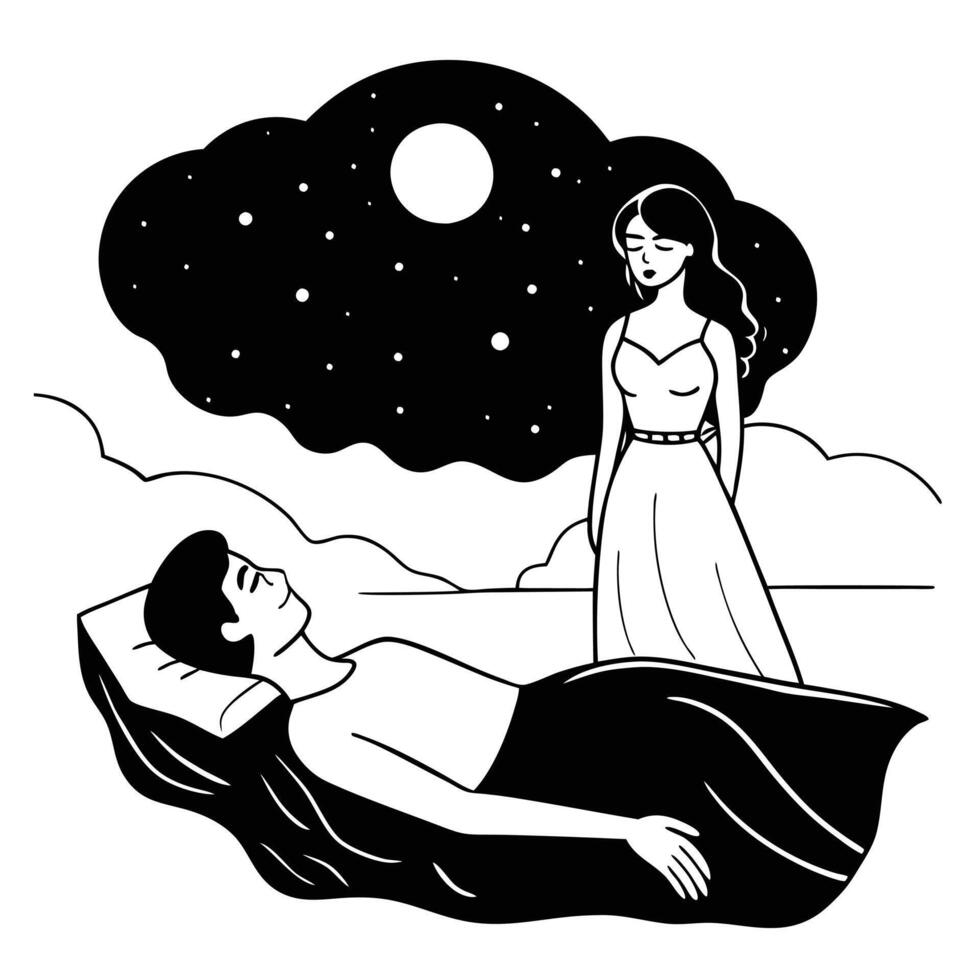 a man lying in bed with a woman in the background vector