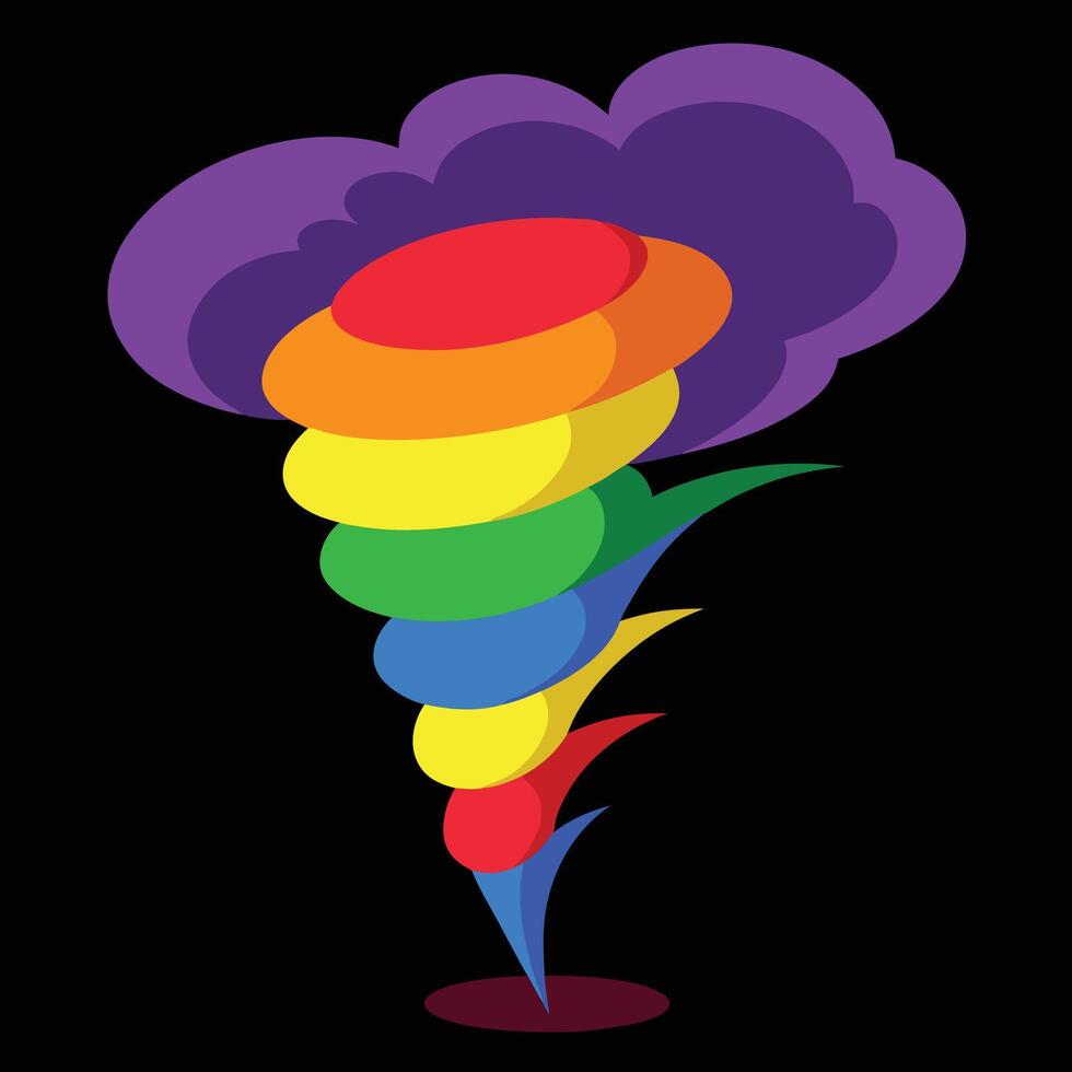 a tornado with colorful clouds and a rainbow vector