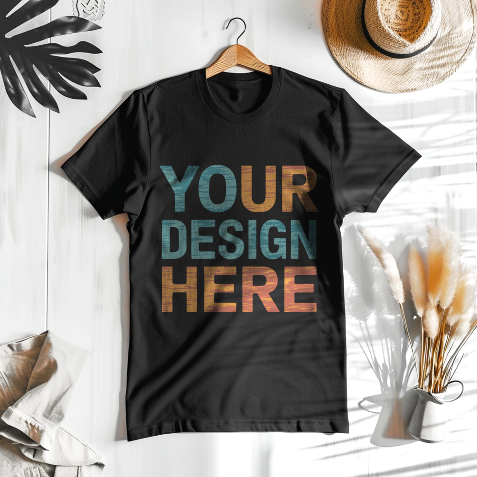 Realistic Black Round Neck T-Shirt Mockup for Apparel Display psd