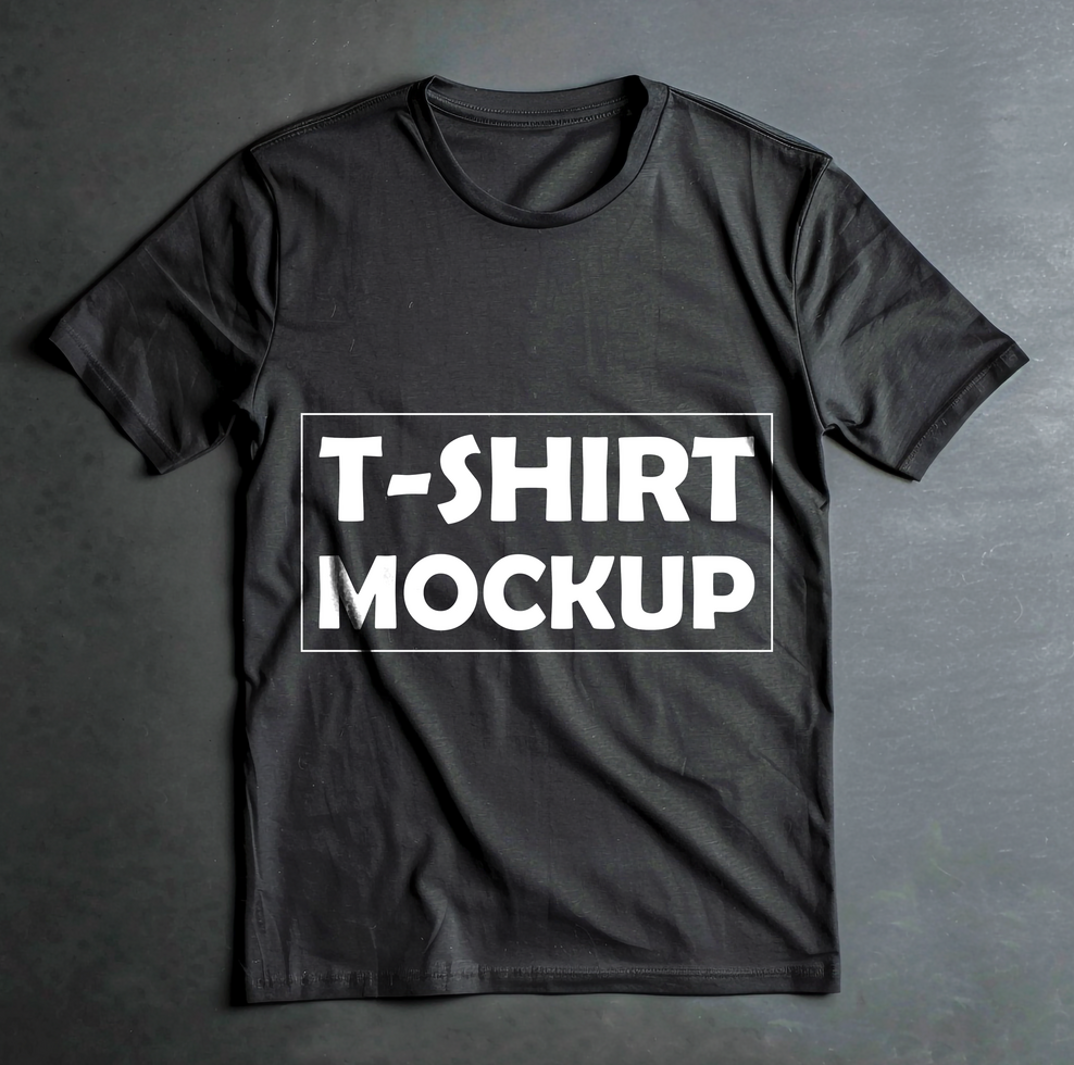 High Quality Black Round Neck T-Shirt Mockup with Front Views psd