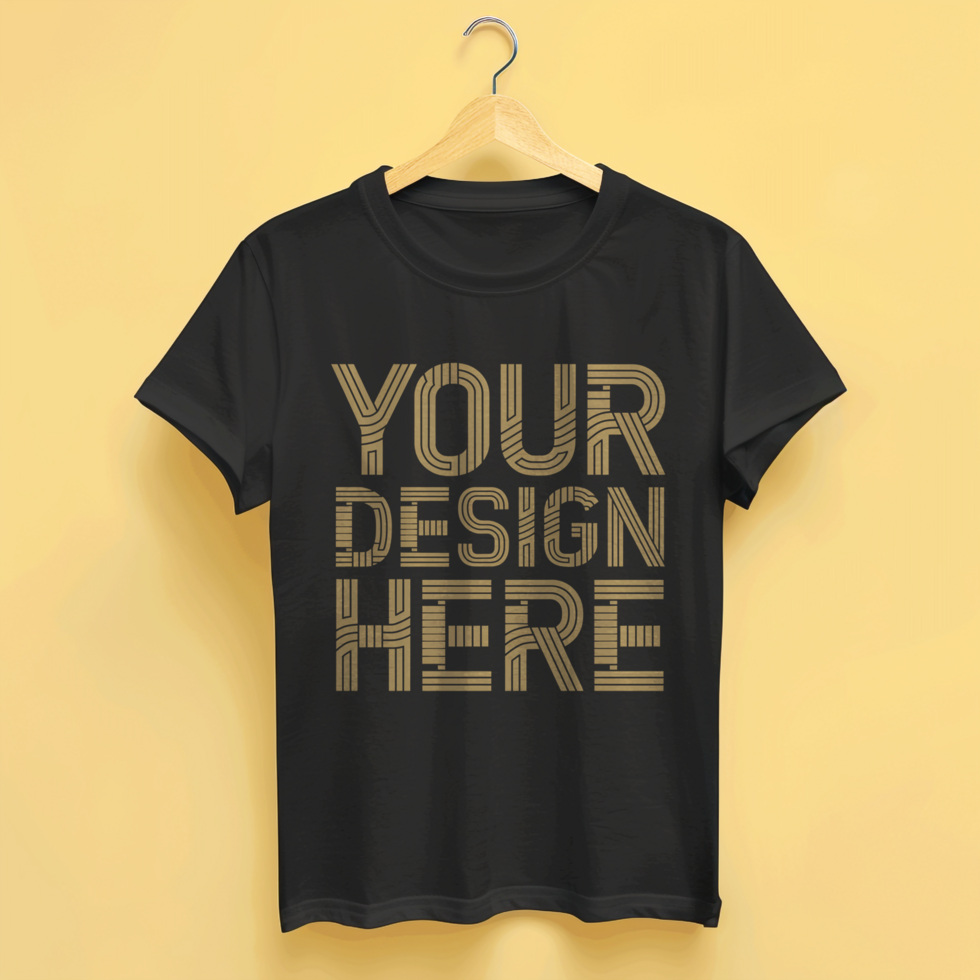 Dynamic Black Round Neck T-Shirt Mockup with Folded Sleeves for Modern Branding psd