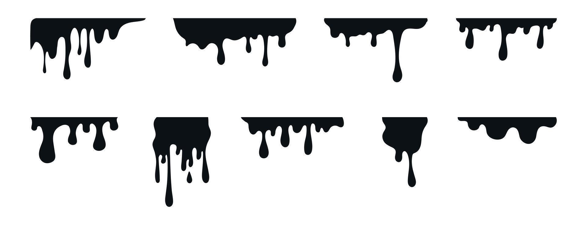 Hand drawn black flowing blood or paint splash set. Blood stains, splatter vector