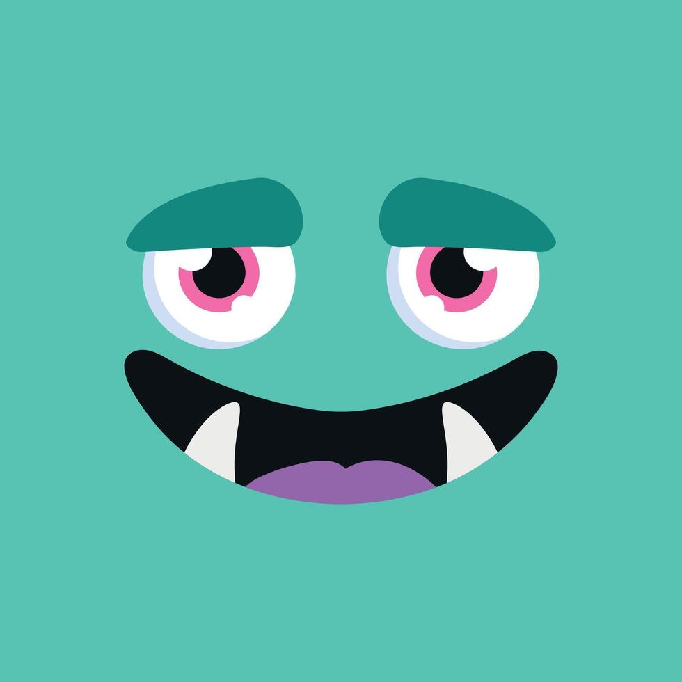 Cute cartoon monster face background. Funny monster face with fangs in childish style vector