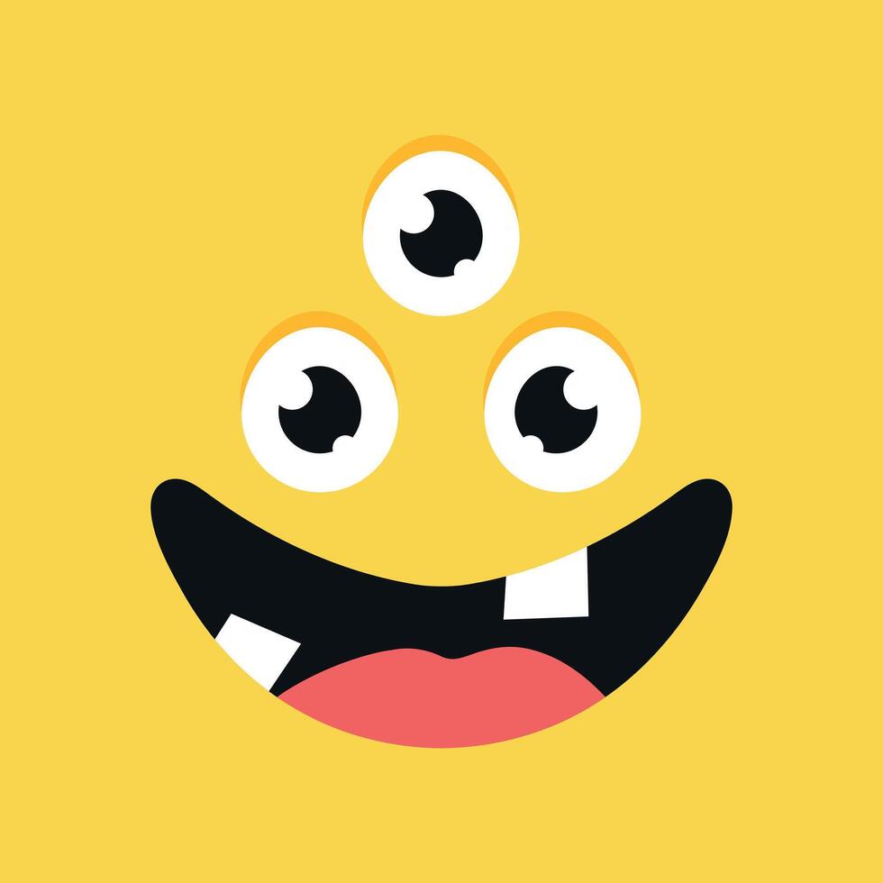 Cute cartoon monster face background. Funny yellow monster face with teeth in childish style vector