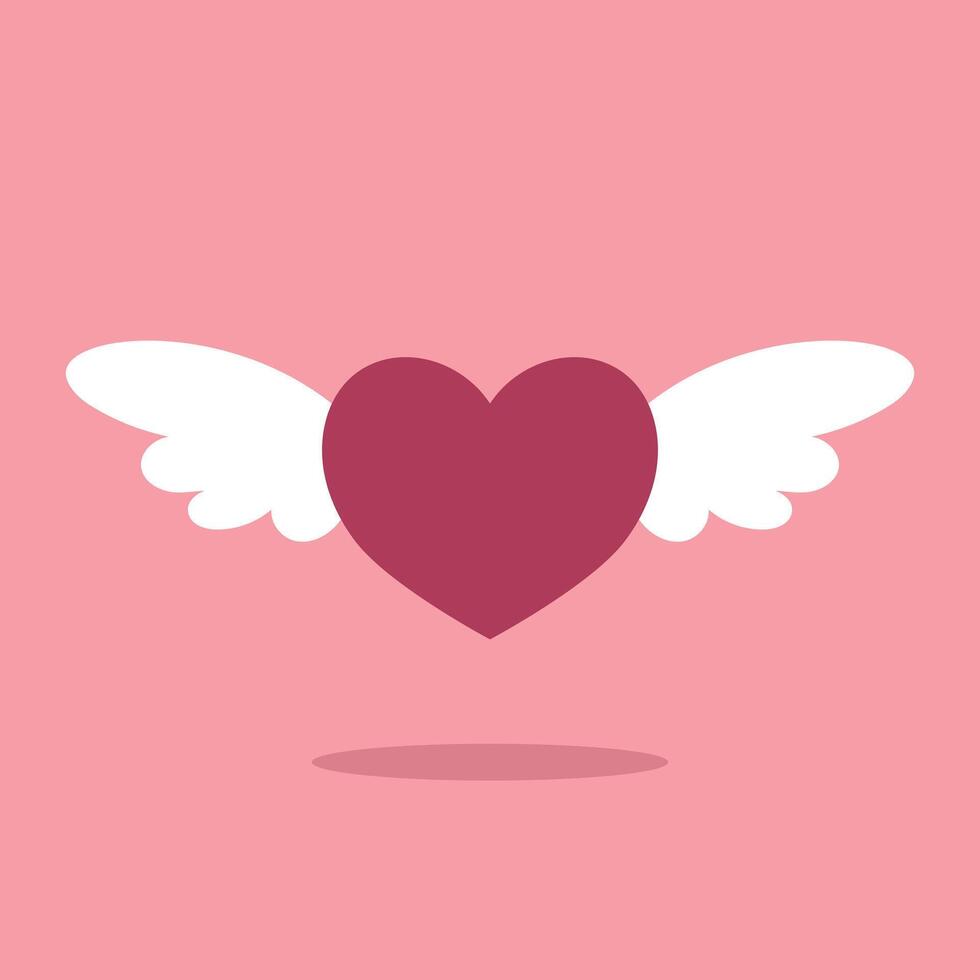 Flying pink heart with white wings in flat style vector