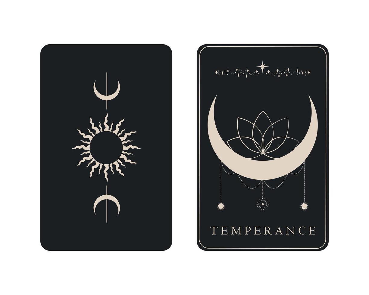 Tarot card with reverse side. Temperance Major Arcana symbol. Tarot symbolism. Mystery, astrology, esoteric vector