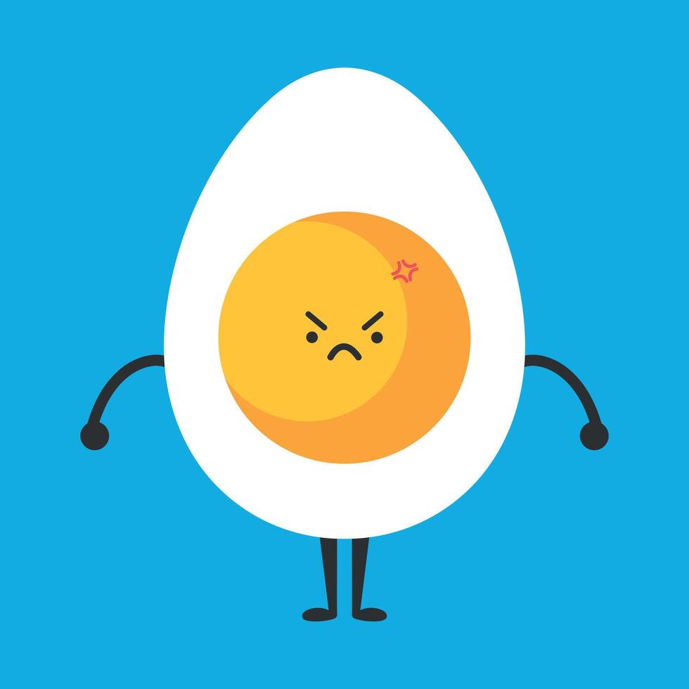 Cute cartoon egg character is angry. Funny egg mascot vector