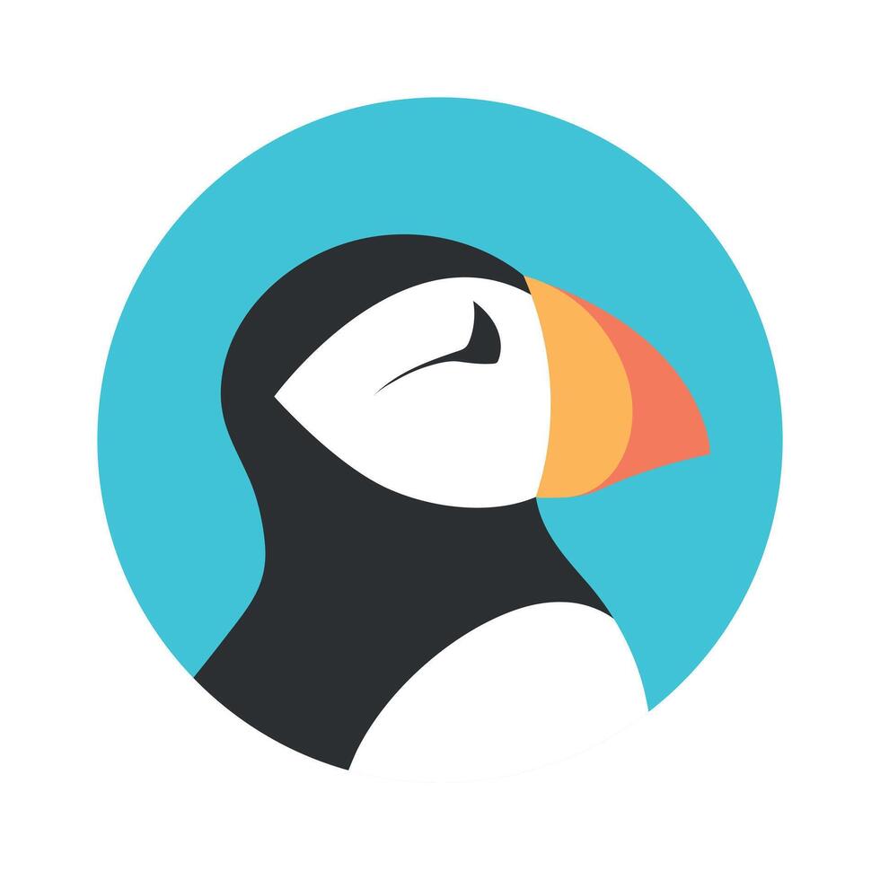 Atlantic puffin bird round emblem isolated on white background vector