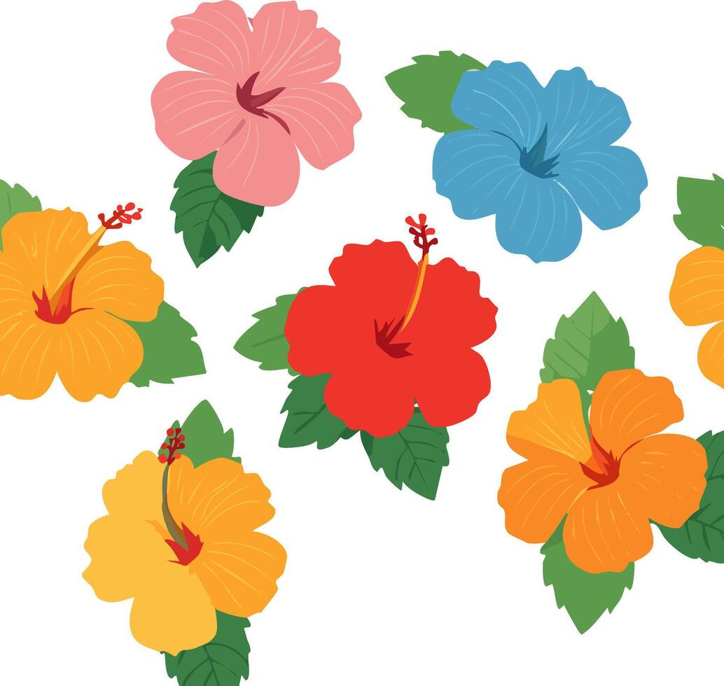 Colorful Hibiscus Flowers pattern vector