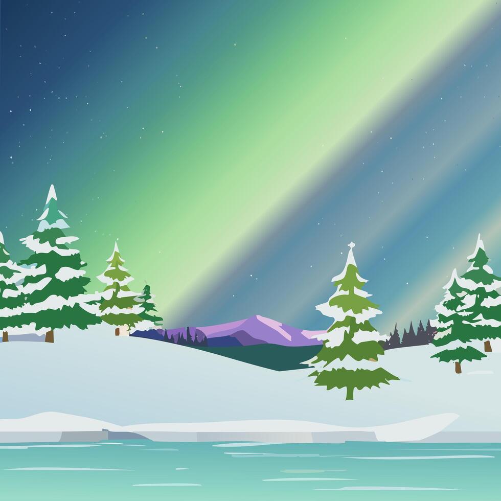 Aurora Over Snowy Landscape vector