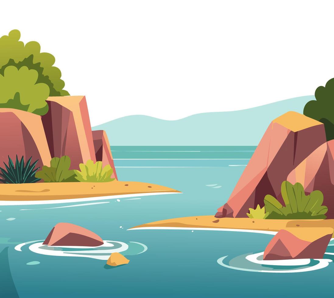 Rocky coastal area with algae vector