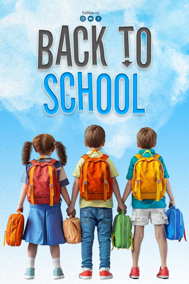 Flat back to school party vertical poster template psd