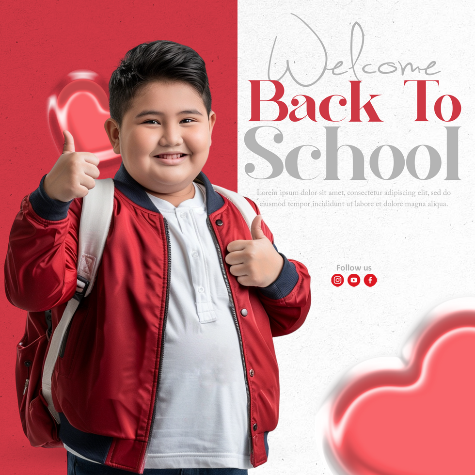 Back to school concept with happy boy with heart shape psd