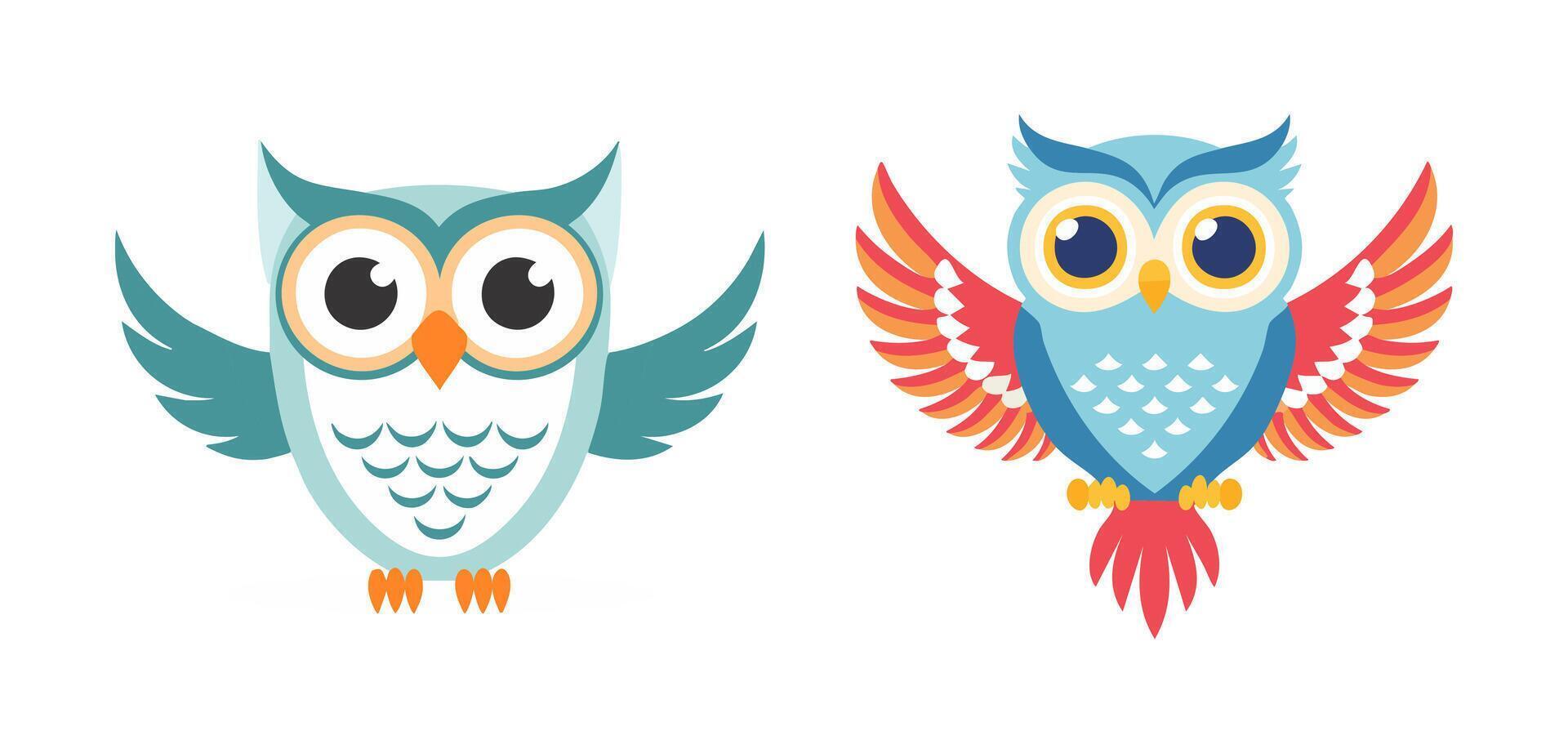 An owl with big, round eyes and wings up vector