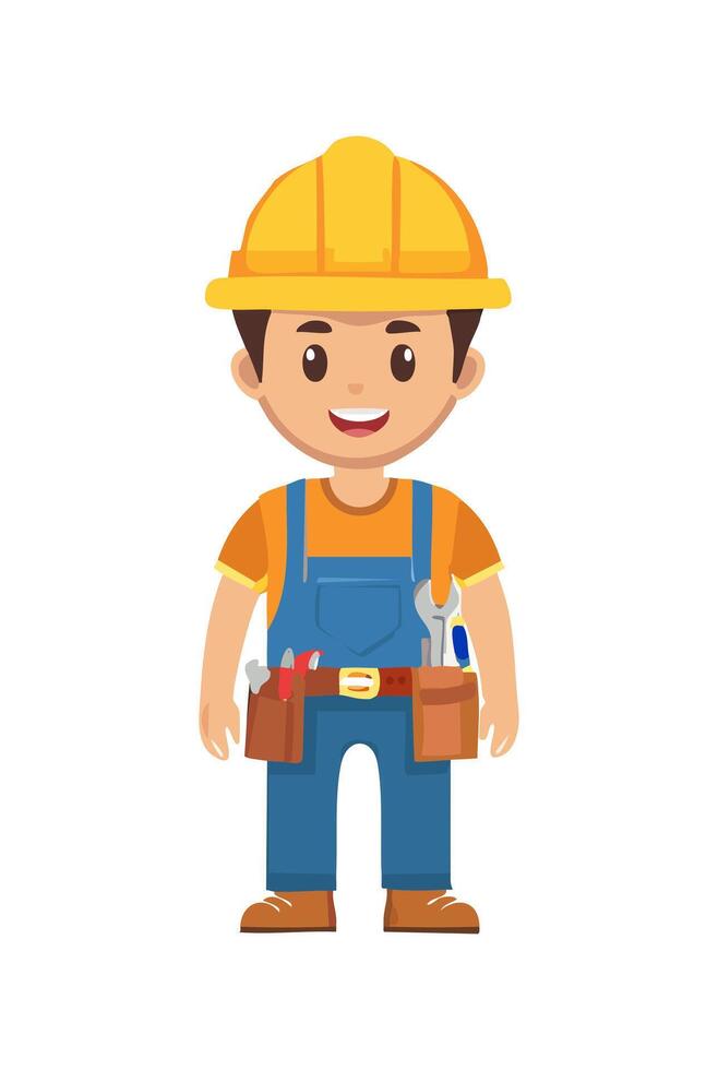 A character with a hard hat and tool belt vector