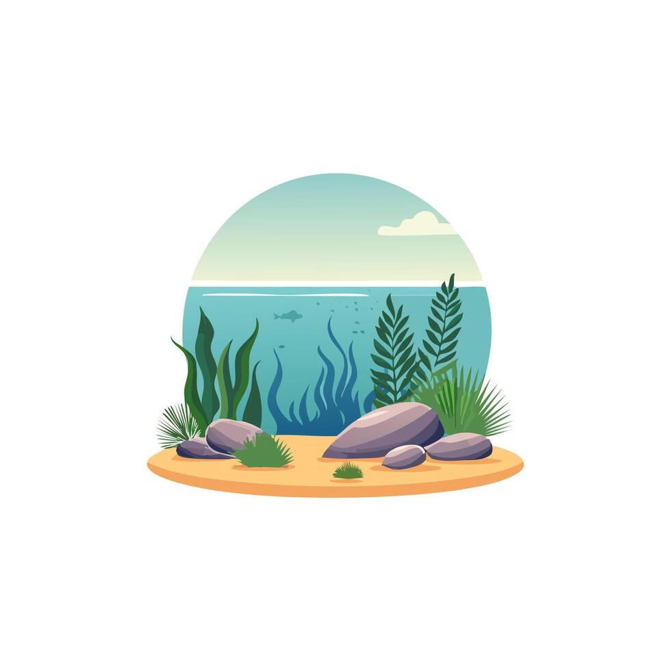 Rocky seabeds with plants vector
