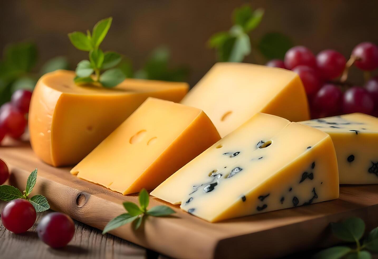 Variety of cheese blocks stacked on a plate. Cheese background with many pieces of yellow swiss cheese in a closeup. photo