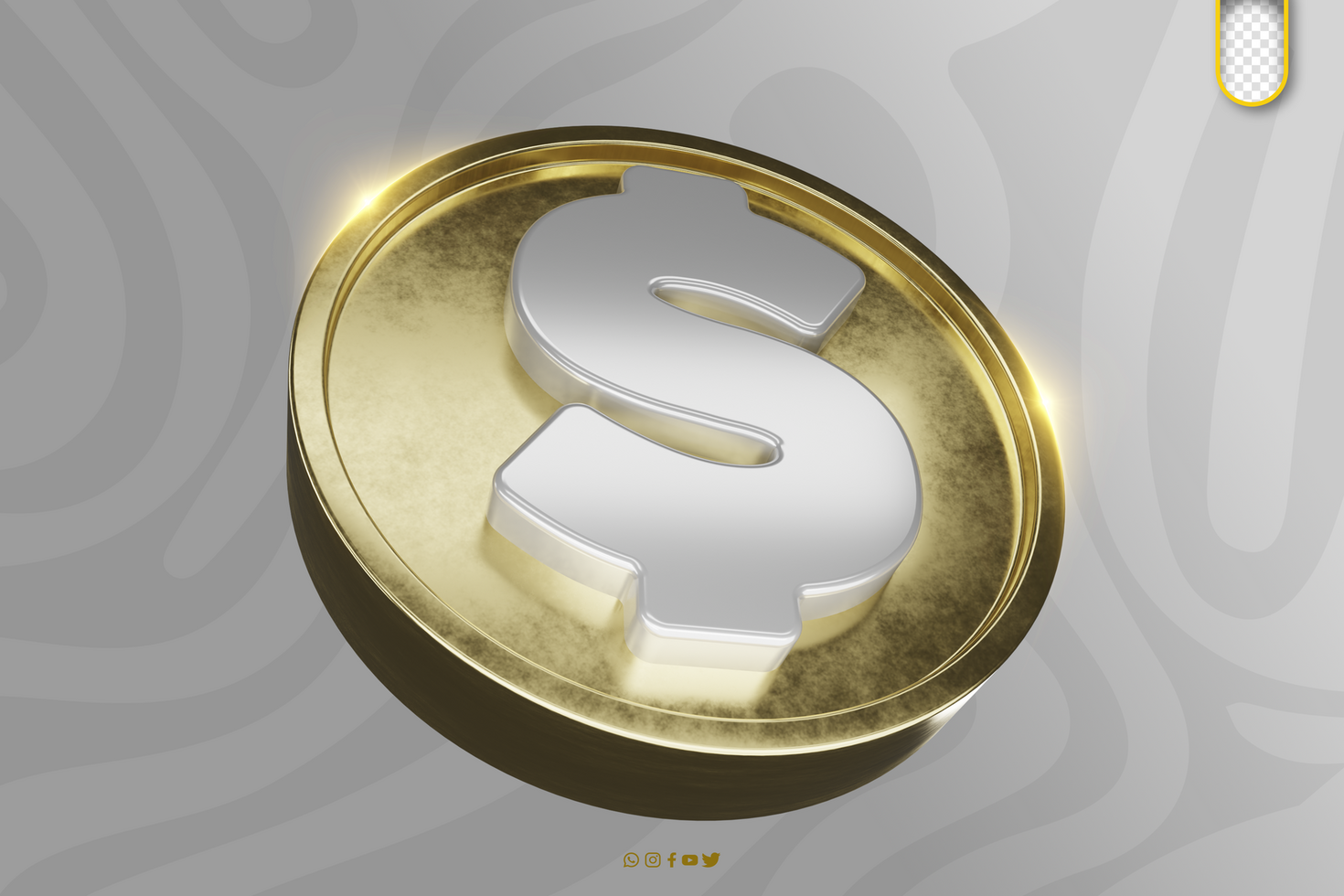 A gold dollar coin with a dollar sign on it psd
