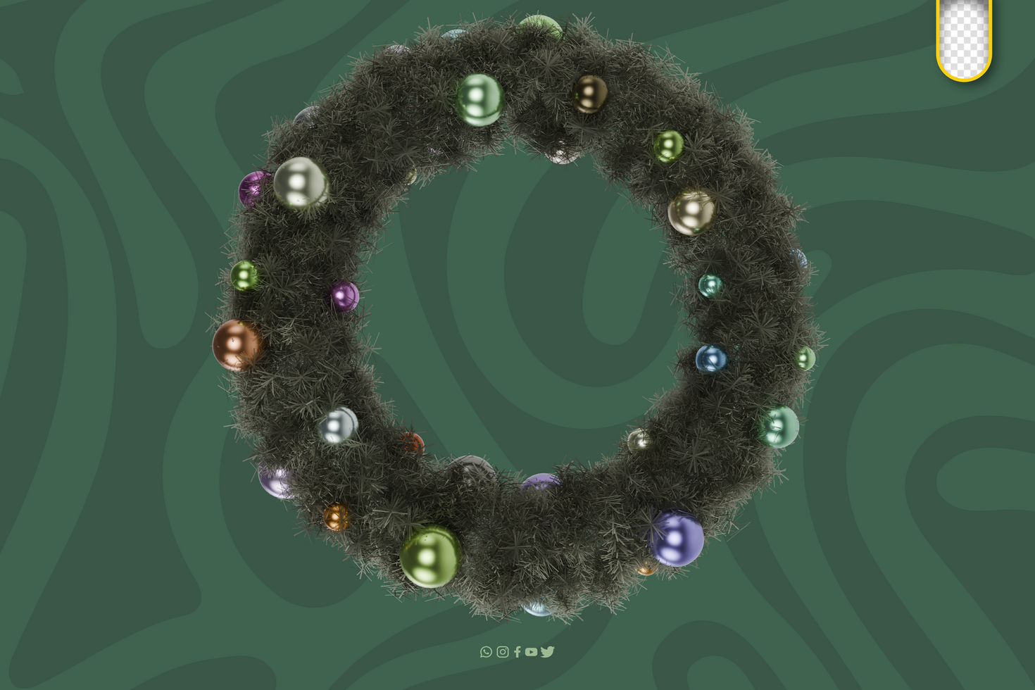 A wreath made of feathers and balls on a green background psd