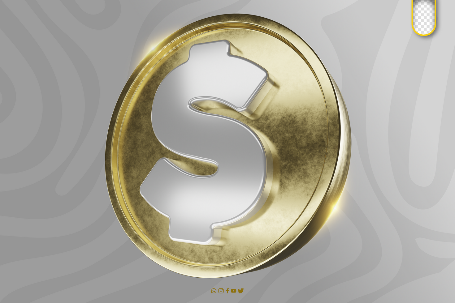 A gold dollar coin with a dollar sign on it psd
