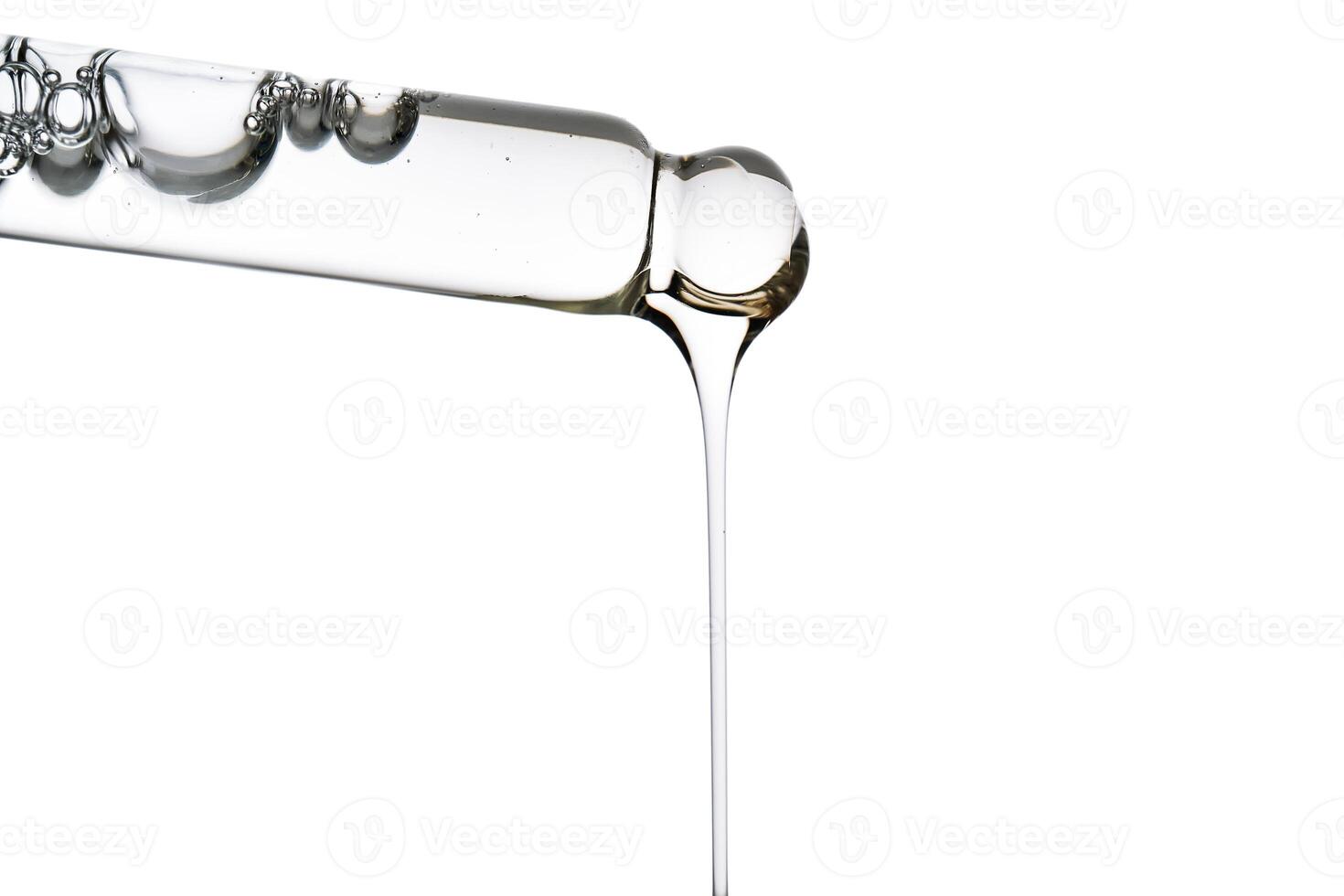 Dropper pipette with delicious serum with bubbles close-up. photo