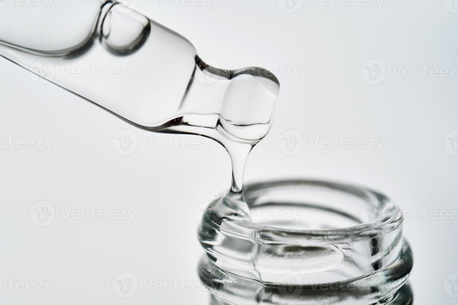 Close-up of a cosmetic bottle with a pipette showing the texture of the serum. photo