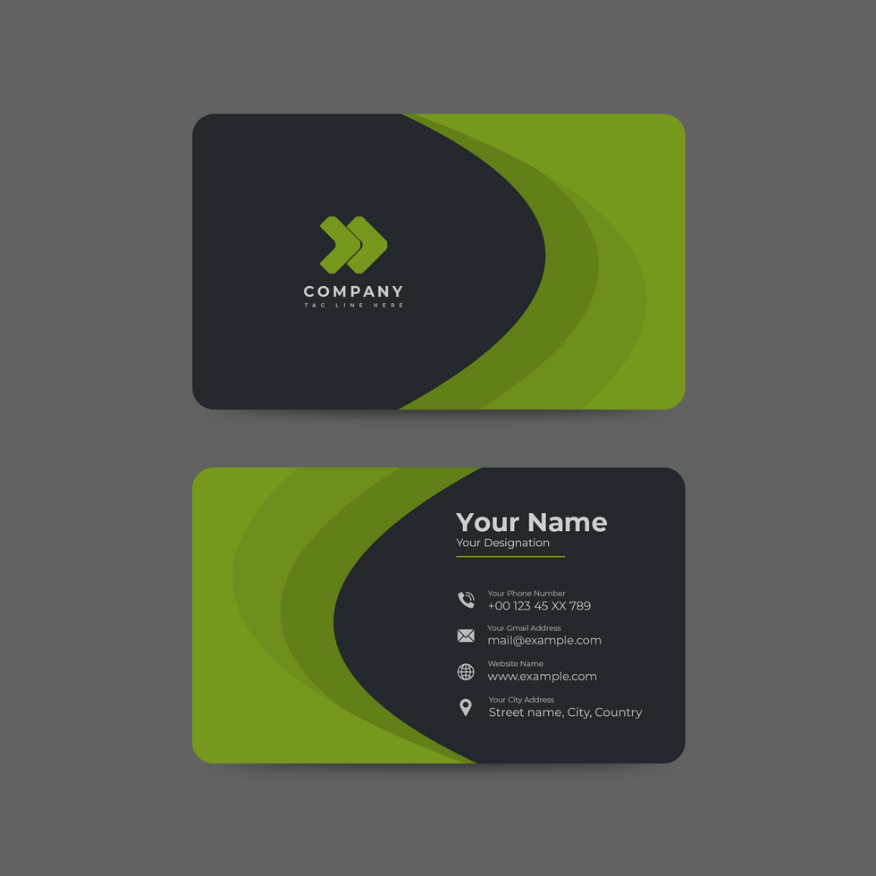 green and black business card template for office staff psd