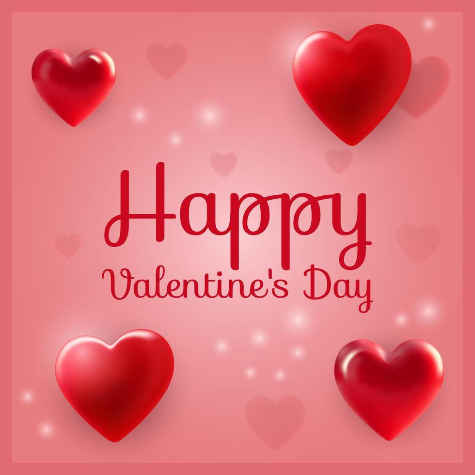Valentine's Day card, red 3D voluminous hearts on a pink background vector