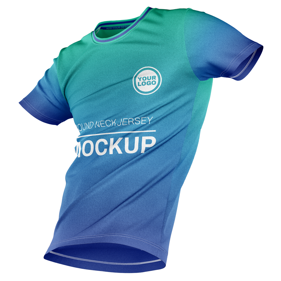 A blue and green t - shirt mockup psd