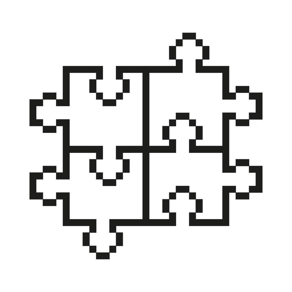 Pixelated Puzzle Pieces Icon. Symbol of Connection and Problem Solving in Pixel Art Style. Collaboration and Teamwork, Integration and Strategic. Isolated Illustration vector