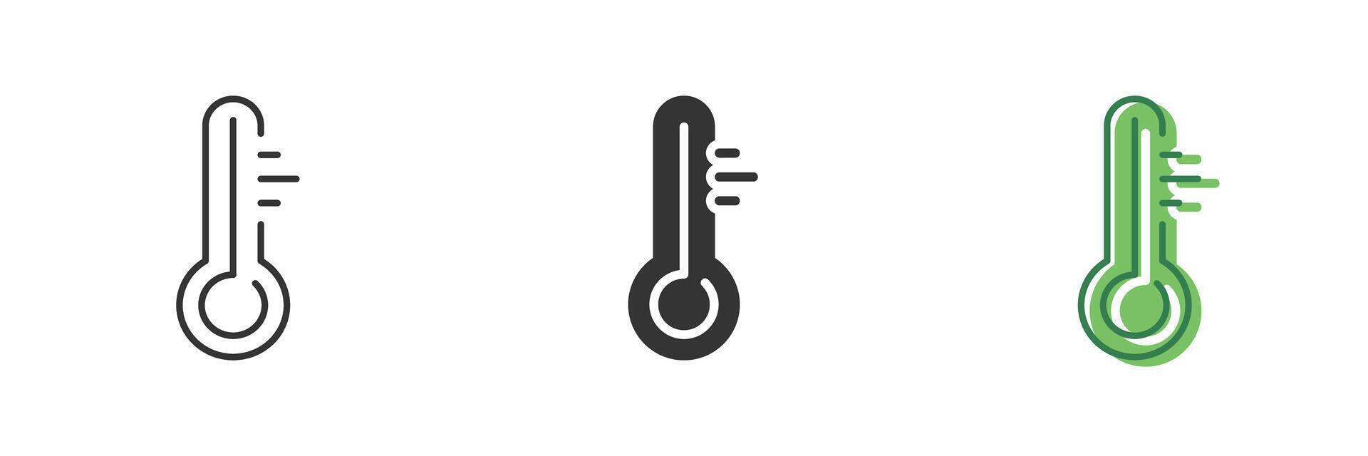 Thermometer Line and Silhouette Icon Set. Climate Change Symbol. Sustainable Energy Sign. Editable Stroke. Isolated Illustration vector