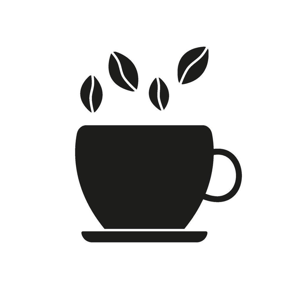 Cup with Coffee Beans Silhouette Icon. Hot Drink in Cup Glyph Symbol. Isolated Illustration vector