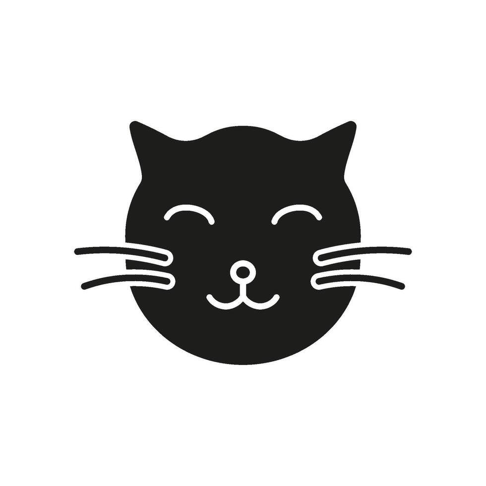 Cat Face with Closed Eyes Silhouette Icon. Peaceful Feline Rest Glyph Symbol. Calm and Relaxed Pet Expression. Isolated Illustration vector