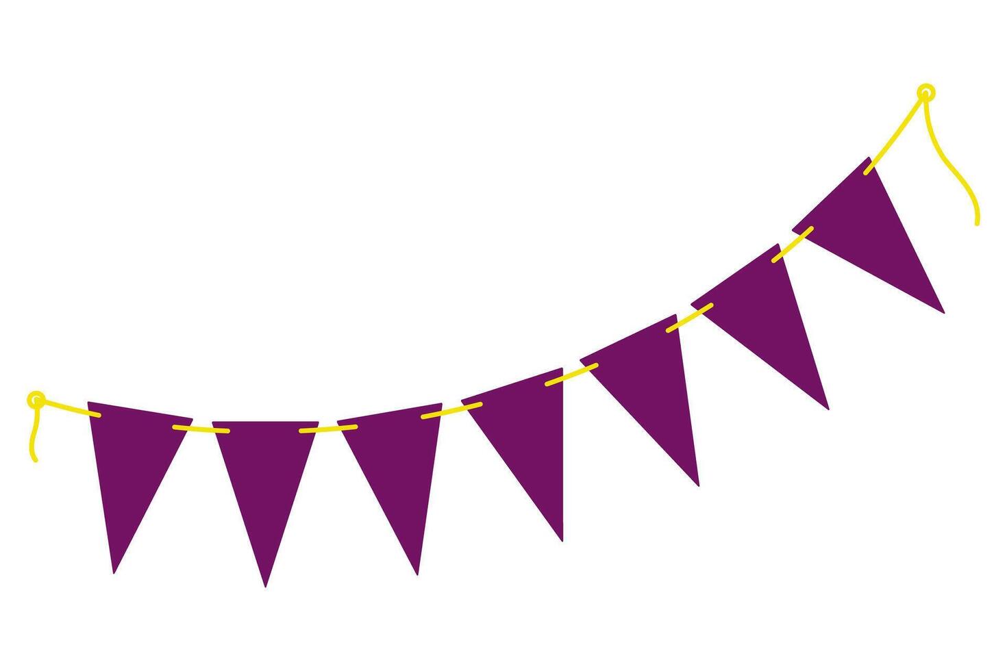 Triangular pennant garland in trendy dark purple on yellow rope. Halloween cards or greeting element. Isolated illustration Cards, poster, leaflets, banner, greetings, price, label or web promo vector