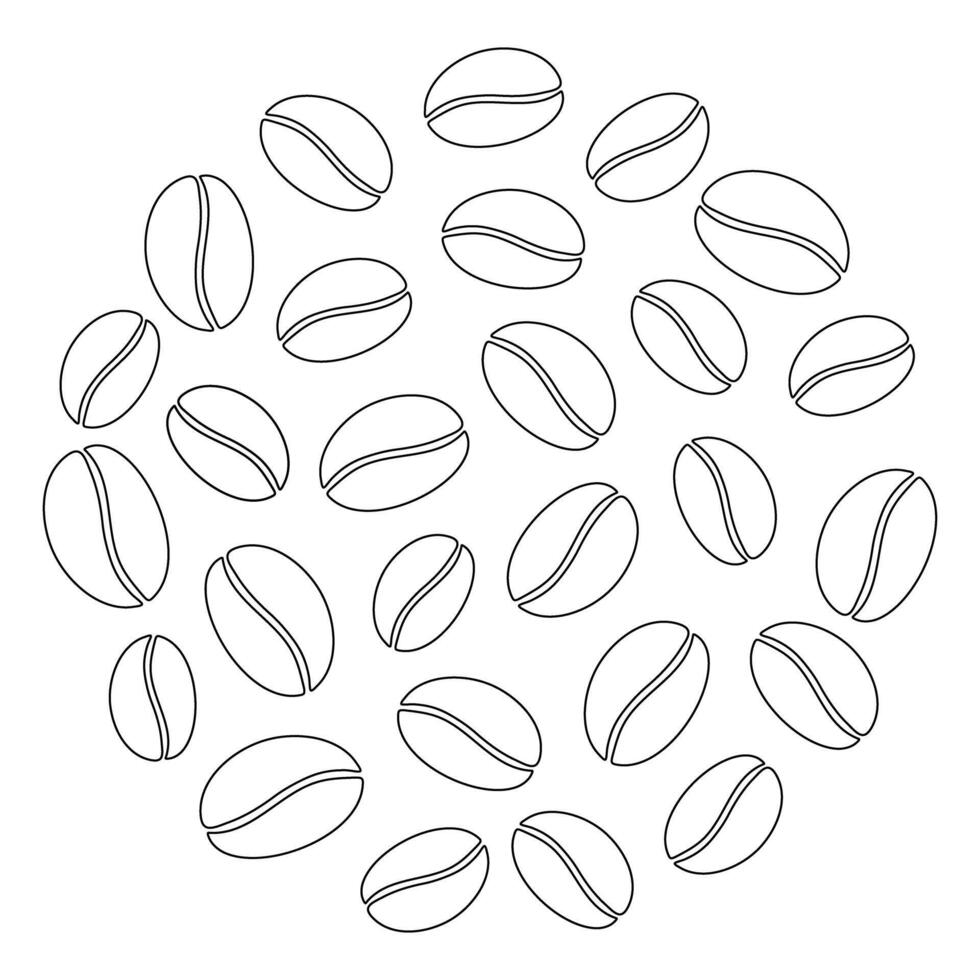 Outline drawn coffee beans in the shape of a circle on a transparent background. Concept for cards. Isolate. EPS. for posters, banners, brochures, billboards or web, promo, label or price tag vector