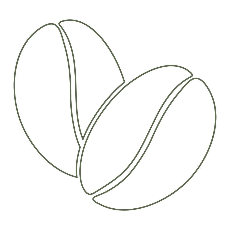 2 coffee beans outline drawing in soft green. logo Icon Sticker Coffee Day greetings design element. Isolate. EPS. design concept for cards, posters, banner, brochures, price tag, label or web vector