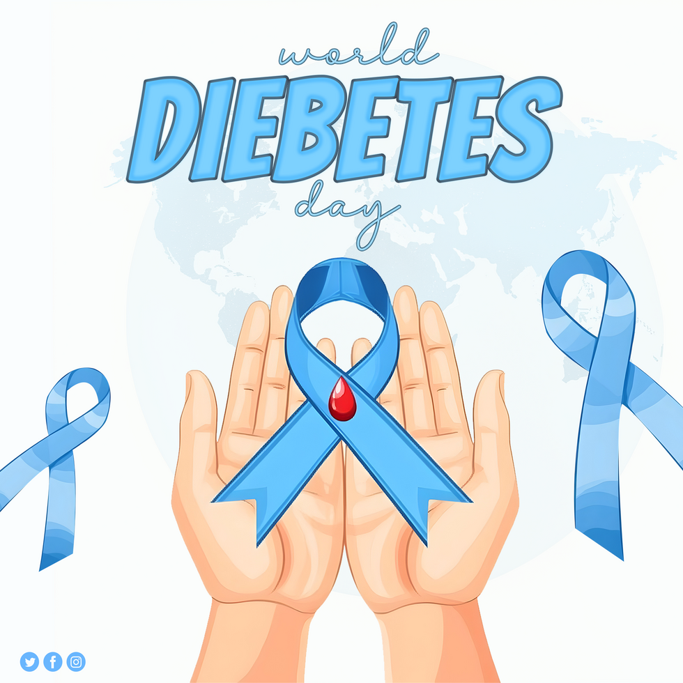 World diabetes day poster design with blue ribbon in hand illustration Diabetes day awareness psd