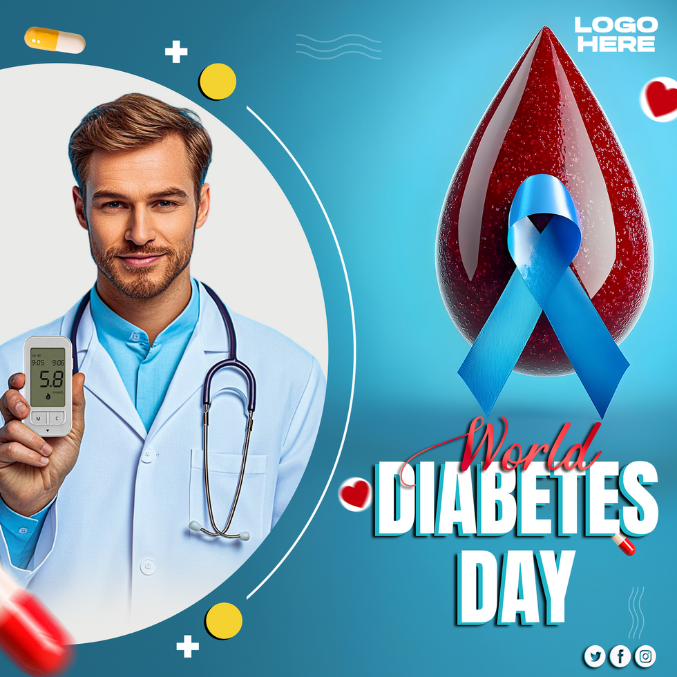 world diabetes day poster design with male doctor holding Glucometer diabetes day awareness post psd