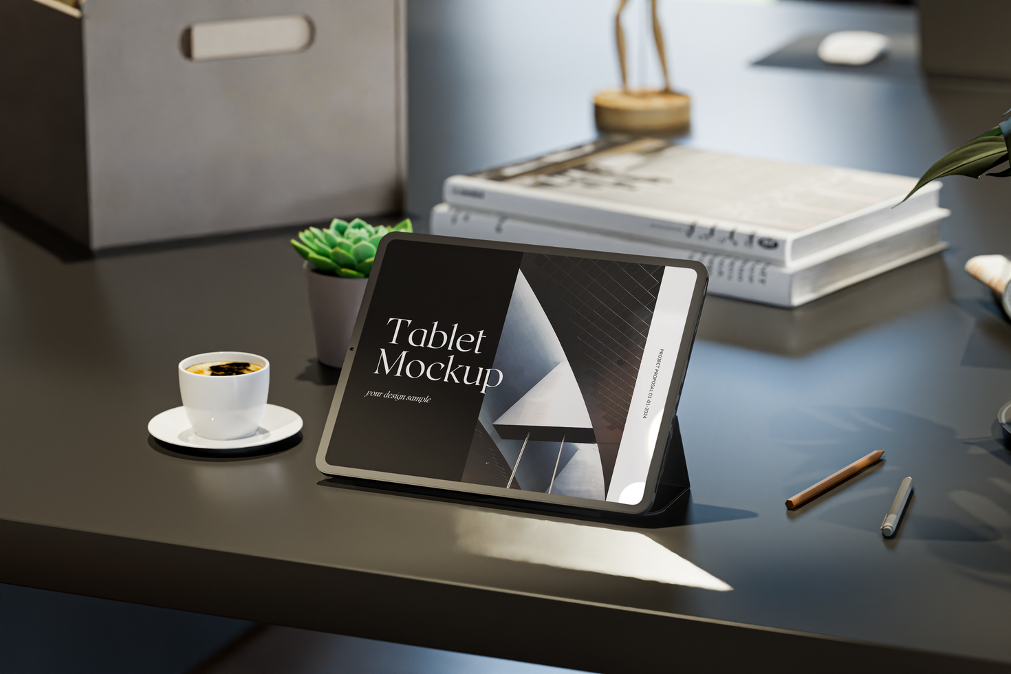 Tablet Device Mockup above the table psd