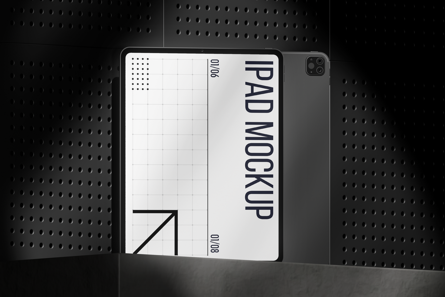 stand Tablet Device Mockup on black background psd