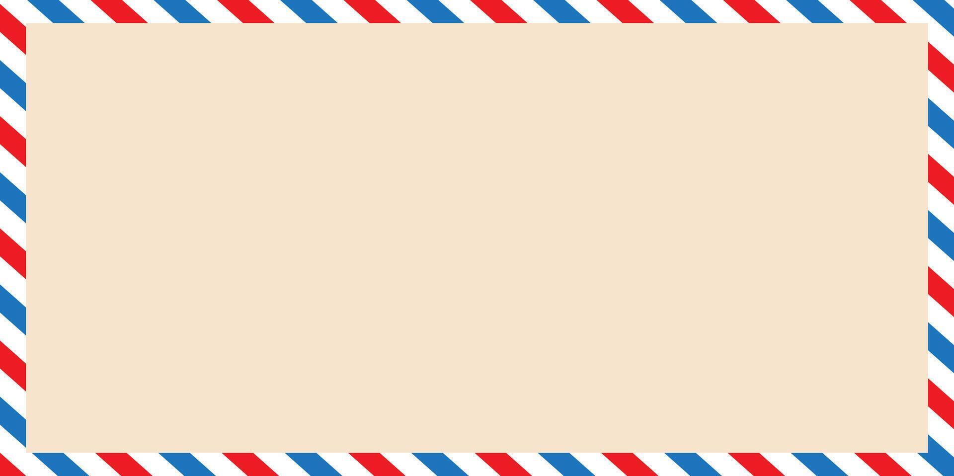 Vintage airmail envelope frame. Retro air mail postcard with diagonal blue and red stripes vector