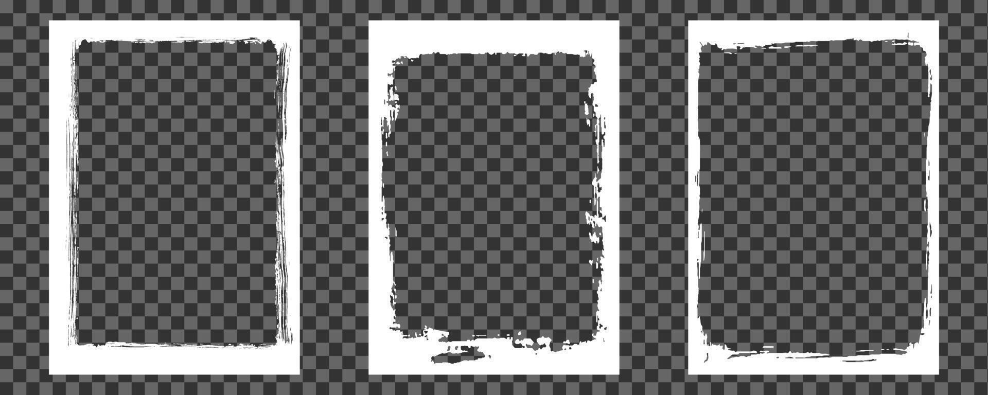 Set of grunge frames for photo collage. Template with brush stroke. Rectangular old rough edge effect vector