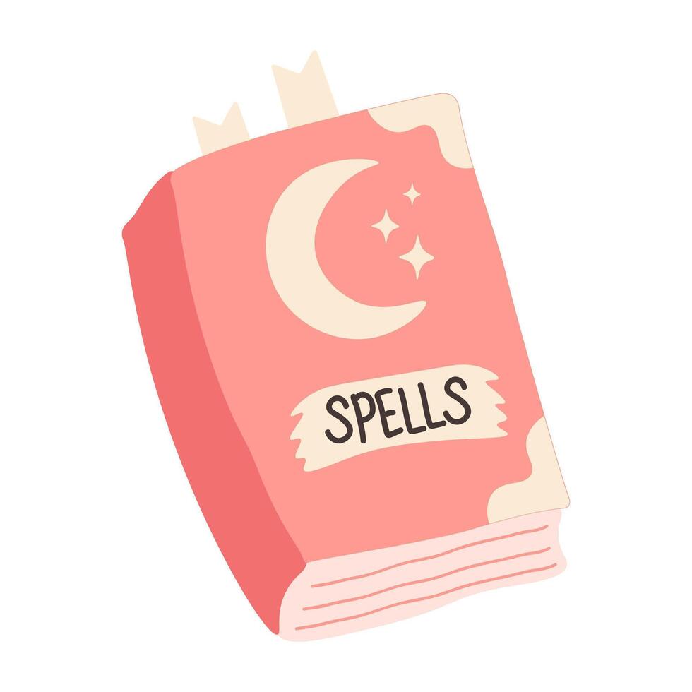 Pink magic spell book witch. Cute spooky Halloween element vector