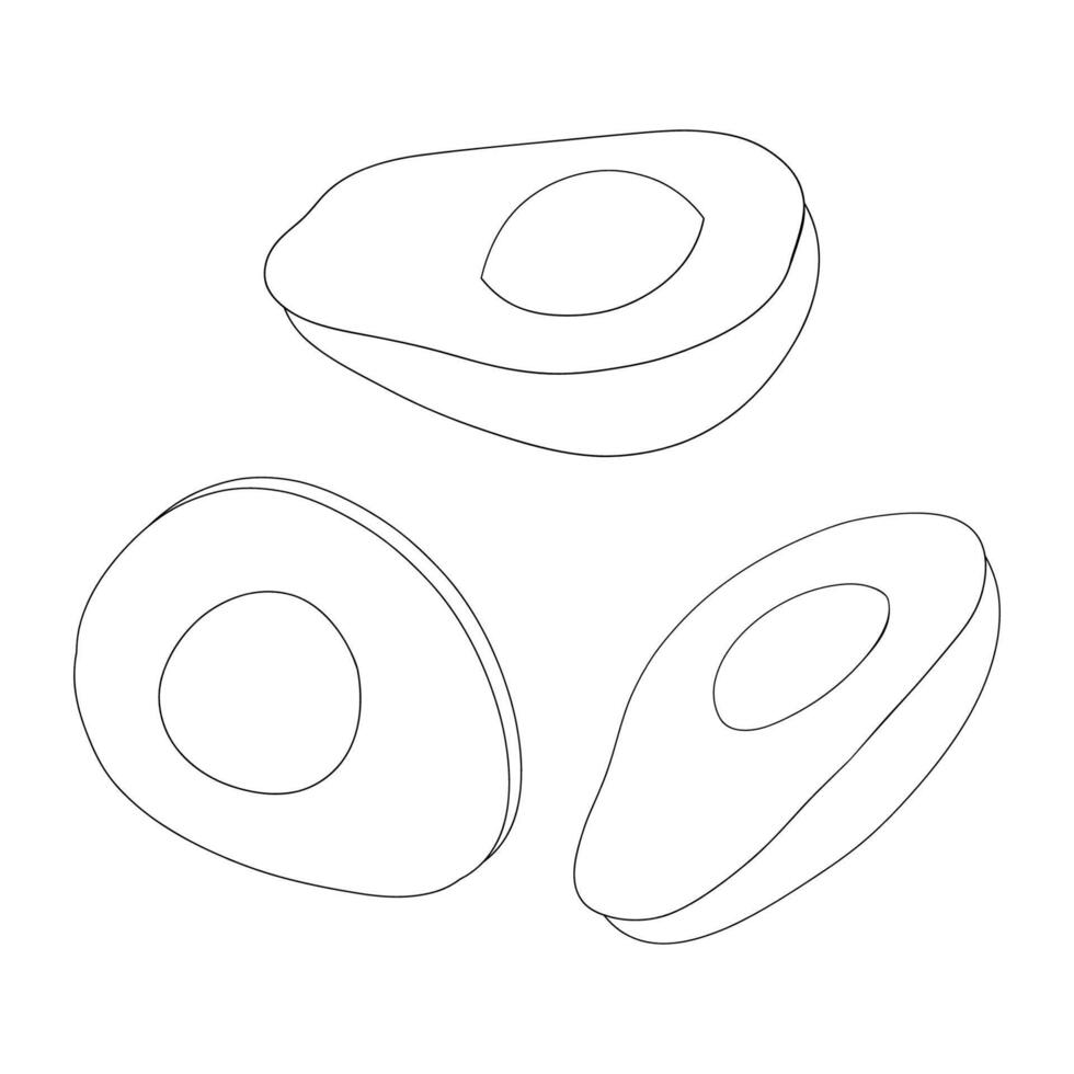 Avocado fruit different poses outline for coloring on a white background vector