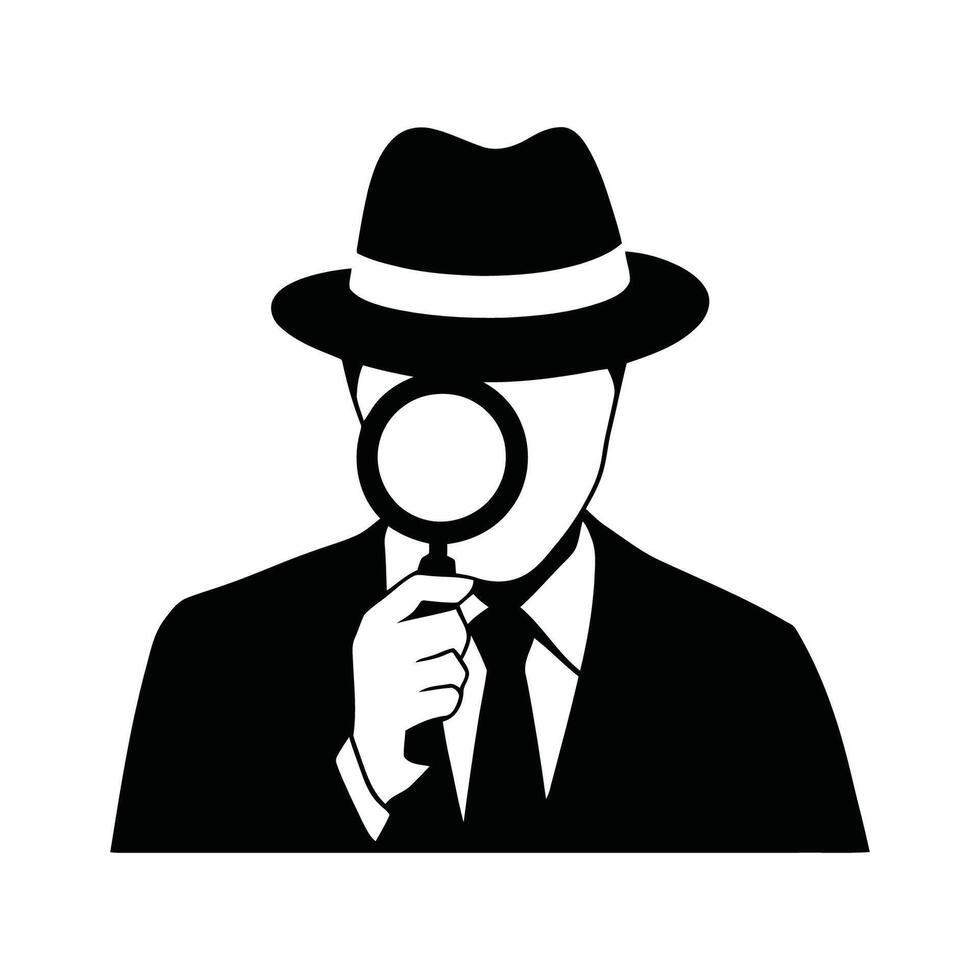 Silhouette of Investigative Figure with Magnifying Glass vector