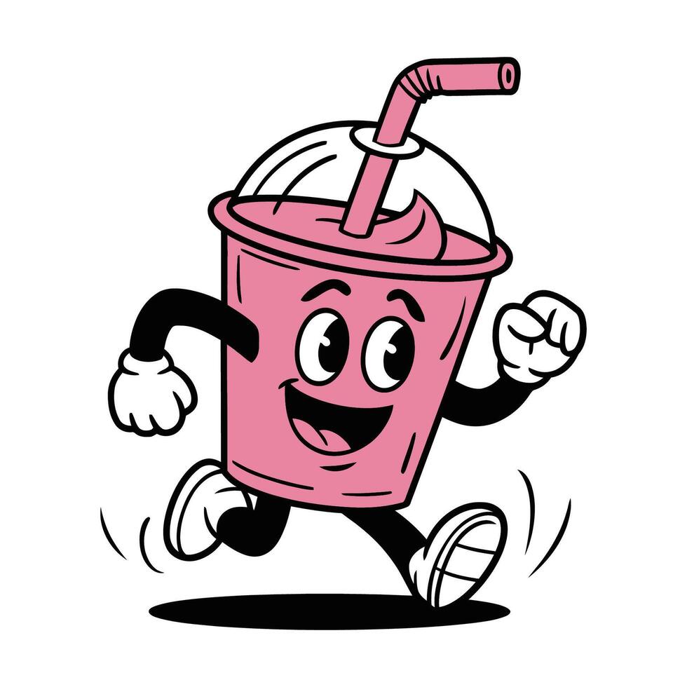 Pink Smoothie Character Running with Joyful Expression vector