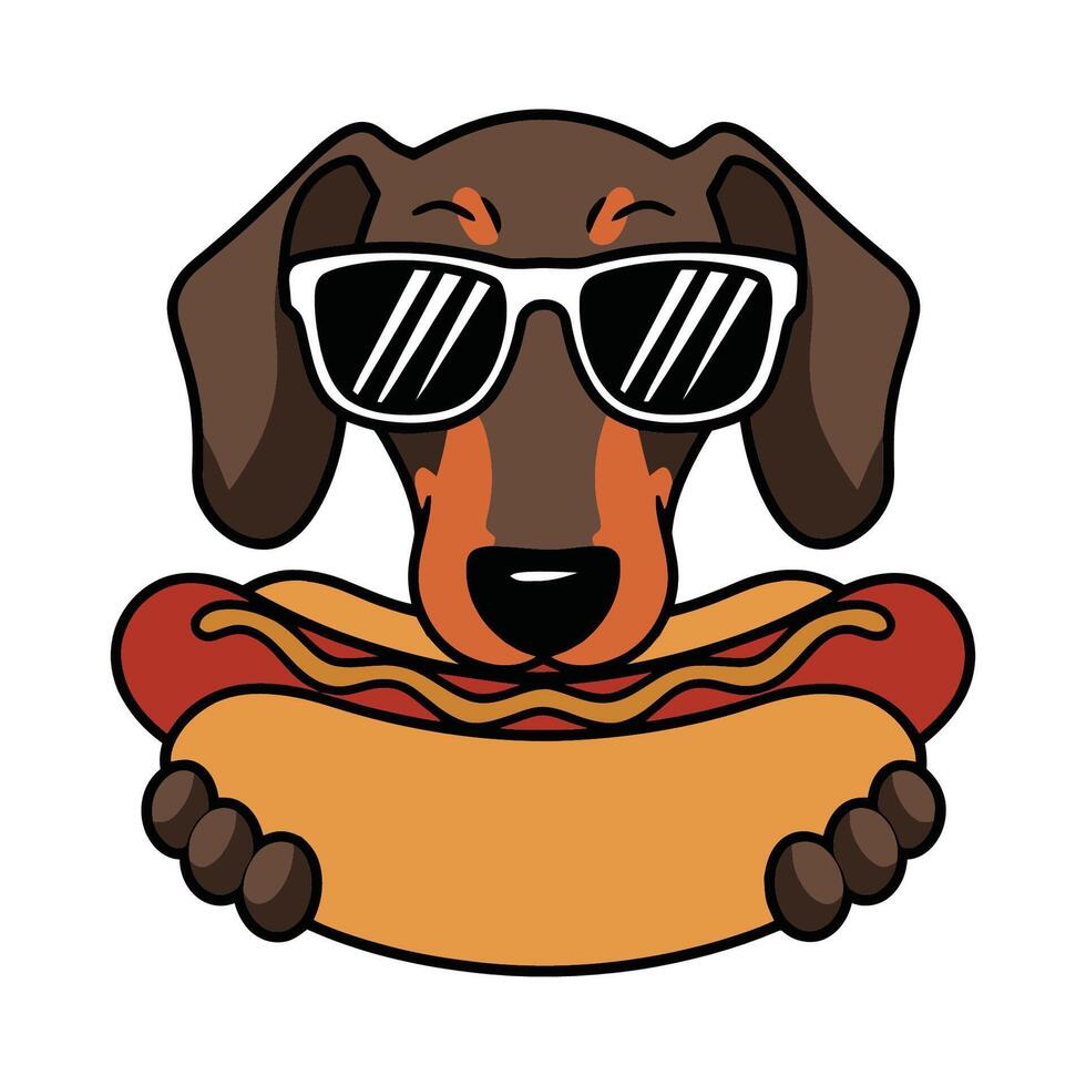 Cool Dachshund Dog Holding Hot Dog Illustration vector