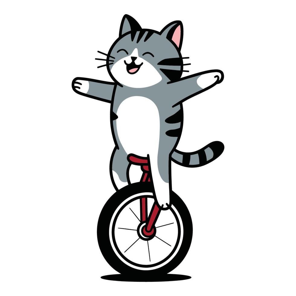 Happy Cat Balancing on a Red Unicycle Illustration vector