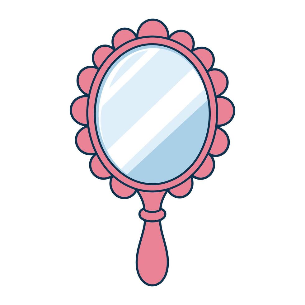 Graceful Handheld Mirror with Scalloped Pink Frame Illustration vector